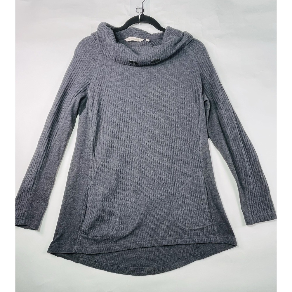 Soft Surroundings Cowl Neck Waffle Knit Sweater Top Women's Size M Gray READ - Picture 1 of 12
